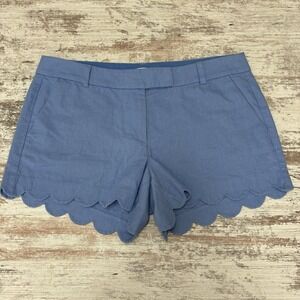 J. Crew Chino Shorts Women's‎ Size 8 Pastel Blue Linen Blend, Scalloped Hem